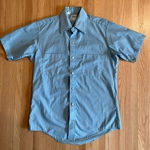 Vintage Wrangler Exec Red Kap 70s 80s Button Up Short Sleeve Workwear Tee Blue